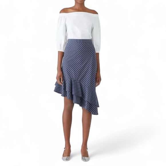 Joie Dresses & Skirts - 💕Joie Yenene Navy Blue & White Stripe Asymmetrical Ruffle Skirt Size 2